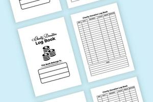 Charity donation log book interior. Donation organization data record book template. Interior of a notebook. Charity donation amount tracker and information journal interior. vector