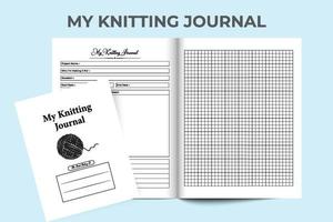 My knitting journal interior. Daily knitting information tracker and sketch maker log book template. Interior of a notebook. Knitting info tracker and occasion design planner interior.