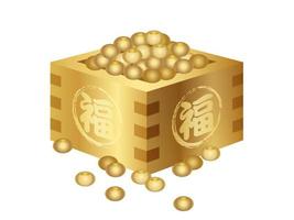 Lucky Beans In A Square Container For Japanese SETSUBUN, The End Of The Winter Festival.  Vector Illustration. Text Translation - Fortune.