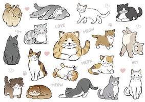 Set Of Vector Cute Cartoonish Cats Isolated On A White Background.