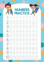 Numbers tracing worksheet for preschoolers.  Number tracing worksheet vector