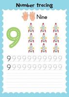 Printable number tracing worksheets. Number tracing. Numbers worksheet. vector