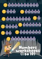 Worksheet  on numbers for children.  Counting worksheet. Odd and even numbers.  Educational children's game. vector