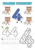 Numbers worksheet for preschoolers. Numbers activity. Numbers learning exercises. Number tracking vector