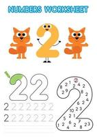 Numbers worksheet for preschoolers. Numbers activity. Numbers learning exercises. Number tracking vector
