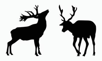 Collection of deer silhouettes set on white background vector