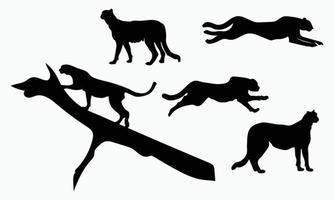 Collection of cheetah silhouette set Isolate on white background vector illustration