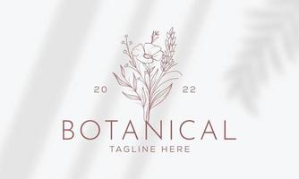 logotipo dibujado a mano con elementos florales botánicos con flores silvestres y hojas. logo para spa y salón de belleza, boutique, tienda orgánica, boda, diseñador floral, interior, fotografía, cosmética. vector