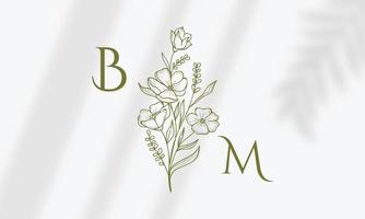 logotipo dibujado a mano con elementos florales botánicos con flores silvestres y hojas. logo para spa y salón de belleza, boutique, tienda orgánica, boda, diseñador floral, interior, fotografía, cosmética. vector