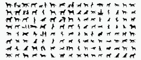 Collection of vector silhouette different breeds of dogs on white background.