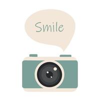 Retro camera with a Smile note in flat style. vector illustration