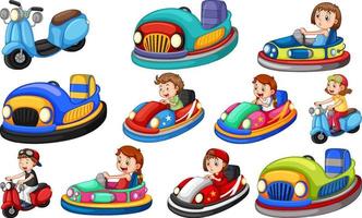 conjunto de niños montando go-kart vector