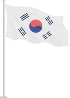 bandera nacional de corea del sur en el polo objeto de vector de color semi plano