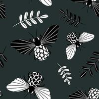 Seamless monochrome black and white background pattern with abstract butterfly for printing on textiles or paper. Vector illustration in a hand-drawn style.