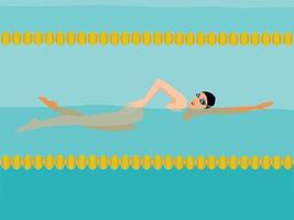 Woman swimming in the pool. Swimmer training. Vector illustration in cartoon style