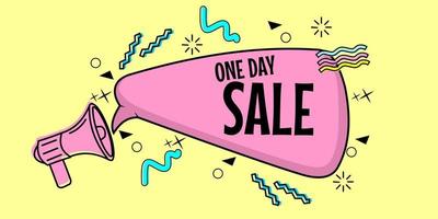 pink one day sale banner with loudspeaker icon. badge for discount promotion vector