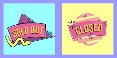 cartoon-style advertising badge with sold out-closed text. suitable for promotional banner design vector