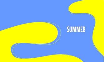 banner de verano amarillo azul con patrón curvo. vector