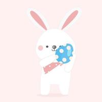 Easter bunny with egg cute rabbit. vector