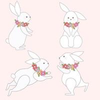 Set Easter bunny with flower. vector