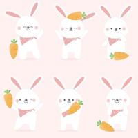 conjunto de dibujos animados lindo personaje de conejo blanco. vector