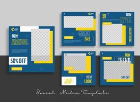Creative sosial media post template with black and yellow strip background vector
