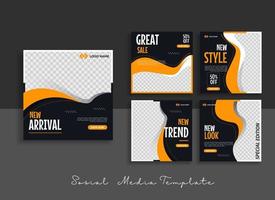 Creative sosial media post template with black and orange strip background vector