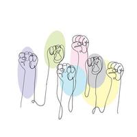 continuous line drawing various hands raised symbol for diversity illustration vector isolated