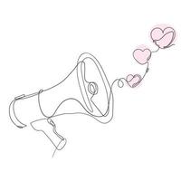 continuous line drawing megaphone and love sign illustration vector