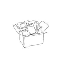 continuous line drawing food in cardboard illustration vector