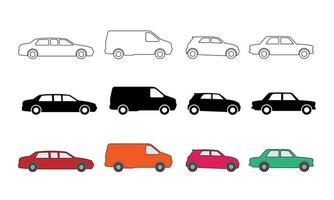 colección de iconos de coche de vista lateral en el estilo de esquema. varios símbolos de coches de silueta. adecuado para el elemento de diseño de la infografía de transporte y la pancarta de tráfico automotriz. vector
