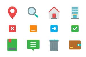 Flat essential icon set. Suitable for ui ux design element. Basic logo for smartphone, navigation, computer app and website button. vector