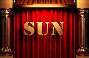sun golden word on red curtain photo