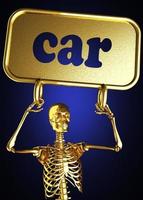 palabra de coche y esqueleto dorado foto