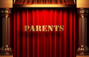 parents golden word on red curtain photo