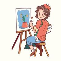 Artist painting on a canvas vector
