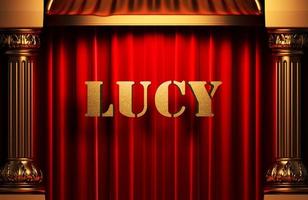 lucy golden word on red curtain photo