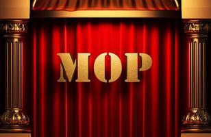 mop golden word on red curtain photo