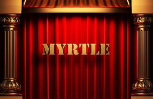 myrtle golden word on red curtain photo