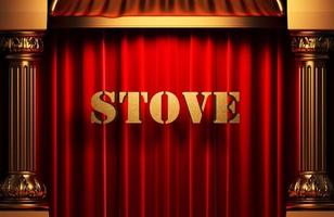 stove golden word on red curtain photo