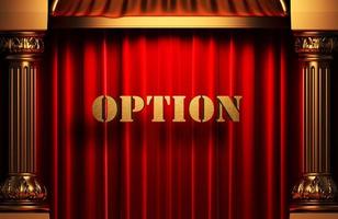 option golden word on red curtain photo