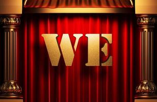 we golden word on red curtain photo