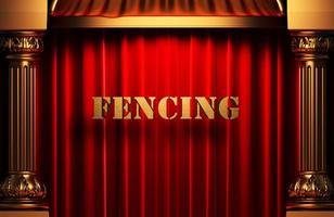 fencing golden word on red curtain photo