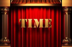 time golden word on red curtain photo