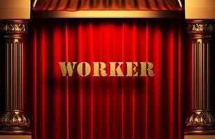 worker golden word on red curtain photo