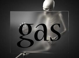 palabra de gas en vidrio y esqueleto foto