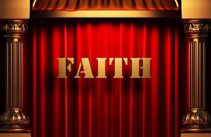 faith golden word on red curtain photo