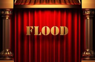 flood golden word on red curtain photo