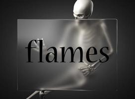 flames word on glass and skeleton photo