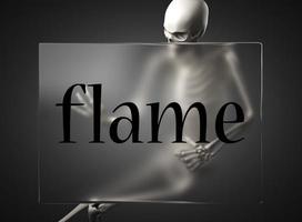 flame word on glass and skeleton photo